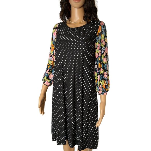Maeve by Anthropologie Sawyer Polka Dot Floral 3/4 Sleeve Dress Black Size XS - Picture 4 of 8